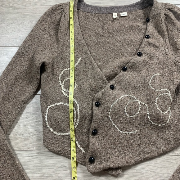 Anthropologie Moth Wool Brown Cropped Embroidered Cardigan Sweater - Picture 7 of 7